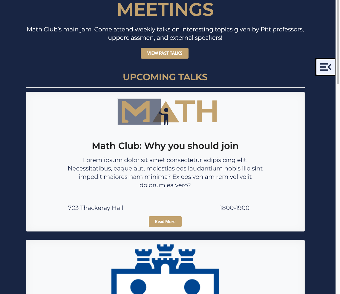 Pitt Math Club Website Meetings Page